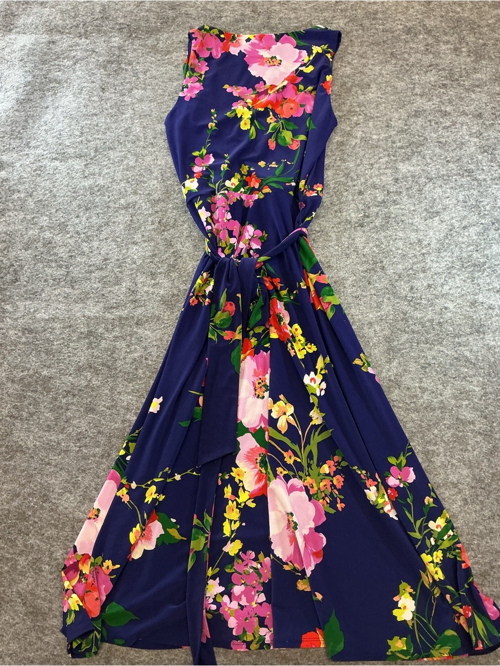 Ralph Lauren Navy Floral Wrap Maxi Dress with Pink & Yellow Blooms Size 10 - Picture 4 of 4